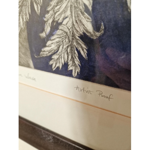 705 - Audrey Scovell (British) framed art work titled Aconitum blue wave Artist Proof in walnut coloured f... 