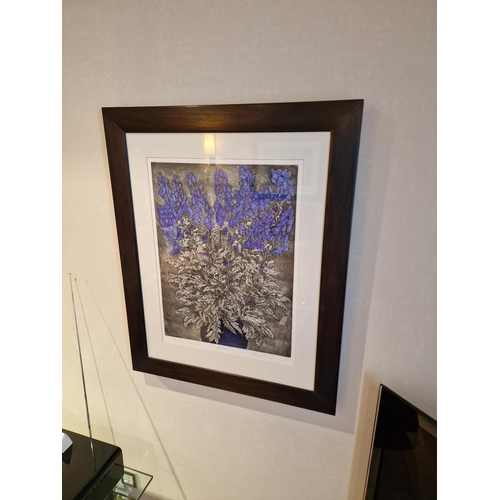 706 - Audrey Scovell (British) framed art work titled Aconitum blue wave Artist Proof in walnut coloured f... 