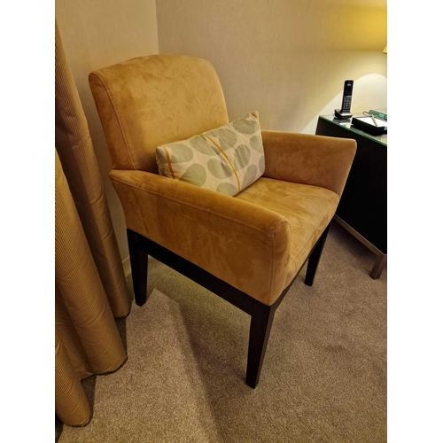 90 - Accent chair upholstered in a suede effect gold leather on matt black wooden frame 64 x 44 x 85cm (R... 