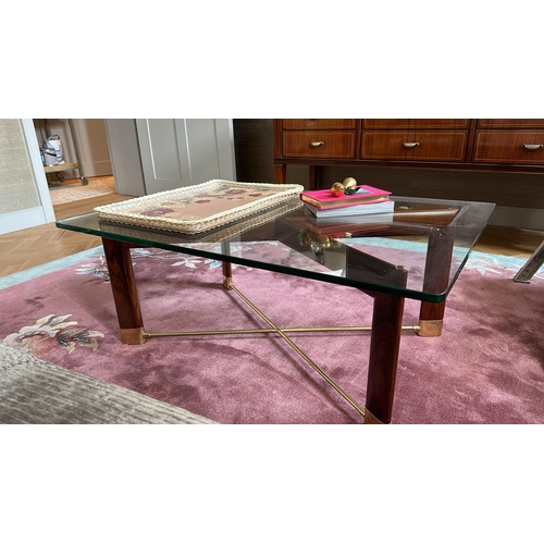 234 - Walnut Table This Spectacular Coffee Table Features Sturdy Sculptural Walnut Bases With A Mid-Centur... 