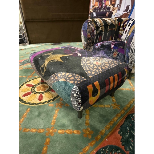 45 - Montgolfiere Armchair  With Footstool Tissus Collection Globe Trotter Fabric Istanbul Pattern Design... 