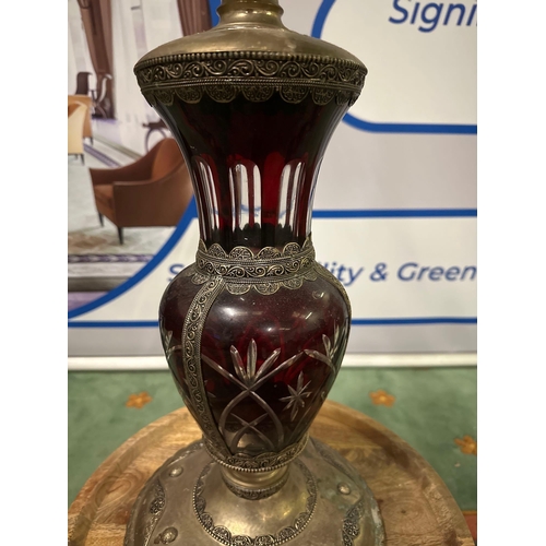 51 - A 6 Arm Candelabra Plus Centre Candle With Red Glass Urn Shaped Body 47 X 90 cm Possibly Moroccan