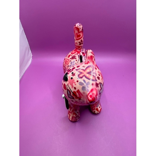 110 - Pomme Pidou Kitty Cat Money Box Pink With Butterflies Money Box