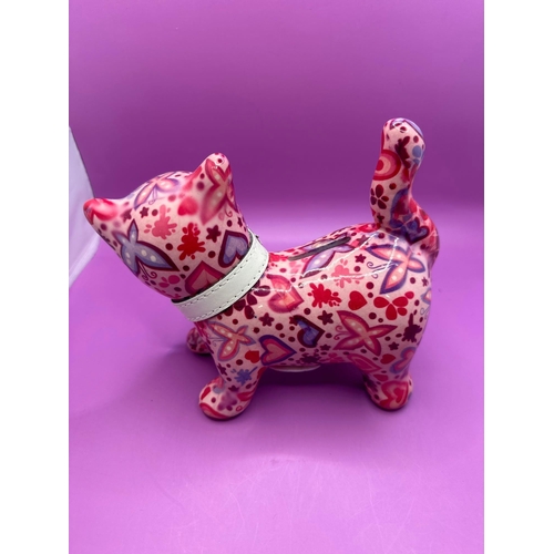 110 - Pomme Pidou Kitty Cat Money Box Pink With Butterflies Money Box