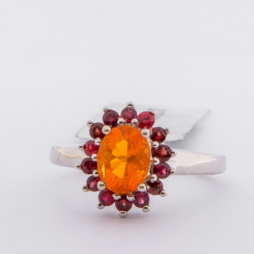 49 - 1.38 Ct Natural Fire Opal and Red Spinel Silver Ring, Silver, Limited Edition 1 of 39 Pieces, TGGC C... 