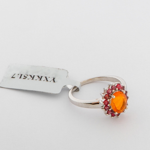 49 - 1.38 Ct Natural Fire Opal and Red Spinel Silver Ring, Silver, Limited Edition 1 of 39 Pieces, TGGC C... 