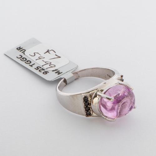 51 - 8.32 Ct Natural Minas Gerais Kunzite and Black Spinel Silver Ring, Silver, Limited Edition 1 of 118 ... 