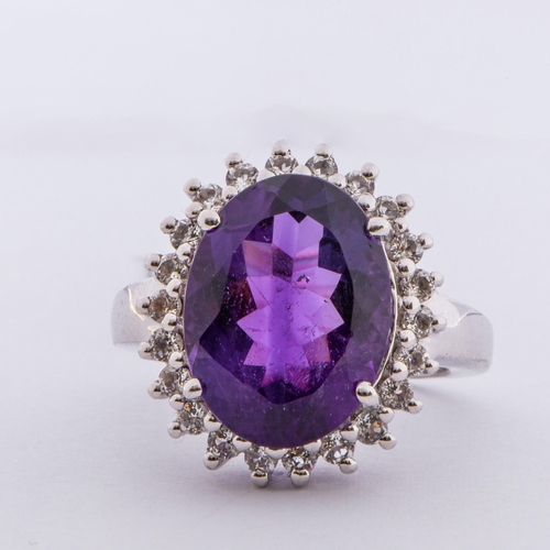 53 - 9.72 Ct Natural Zambian Amethyst and White Topaz Silver Ring, Silver 925, Limited Edition 1 of 135 P... 