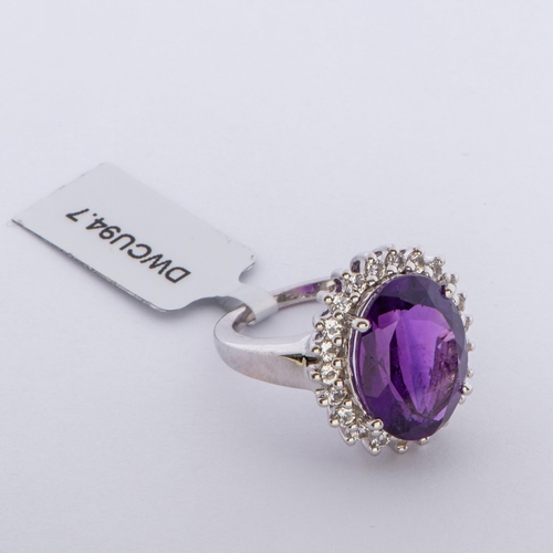 53 - 9.72 Ct Natural Zambian Amethyst and White Topaz Silver Ring, Silver 925, Limited Edition 1 of 135 P... 