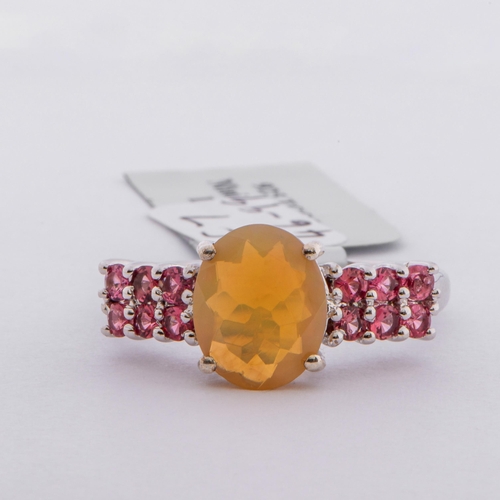 55 - 2.26 Ct Natural Ethiopian Opal and Red Spinels Silver Ring, Silver 925, Limited Edition 1 of 42 Piec... 
