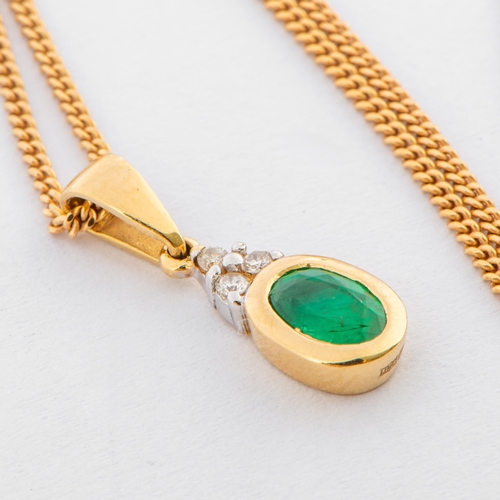 56 - 0.28 Ct Emerald and 0.045 Ct Diamond 750/18K Gold Necklace on a 375/9K Gold Chain 

  Metal: Gold 75... 