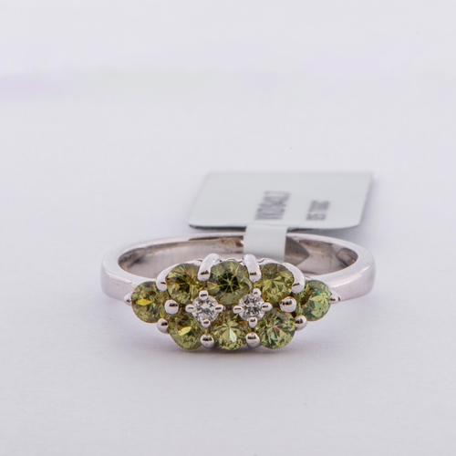 57 - 1.14 Ct Natural Ambanja Demantoid Garnets and White Zircons Silver Ring, Silver 925, Limited Edition... 