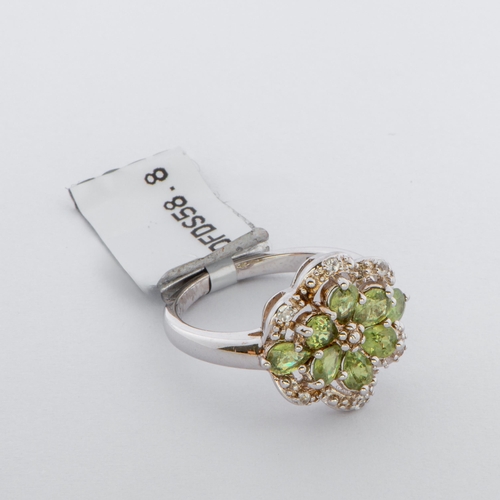 59 - 2.34 Ct Natural Ambanja Demantoid Garnets and White Zircons Silver Ring, Silver 925, Limited Edition... 