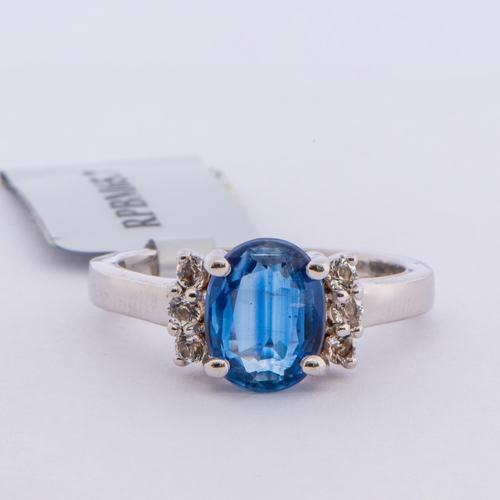 2.55 Ct Natural Himalayan Kyanite and White Topaz Silver Ring, Silver ...