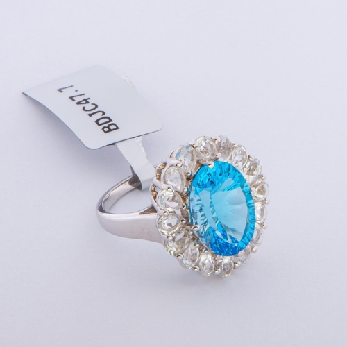 102 - 9.99 Ct Natural Swiss Blue Topaz and White Topaz Silver Ring, Silver 925, Limited Edition 1 of 119 P... 