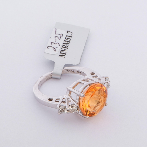 108 - 5.96 Ct Natural Padparadscha Quartz and White Topaz Silver Ring, Silver 925, Limited Edition 1 of 97... 