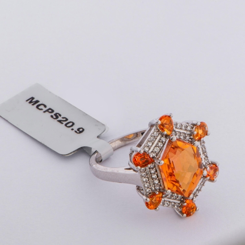 109 - 5.28 Ct Natural Padparadscha Colour Quartz, Topaz and White Topaz Silver Ring, Silver 925, Limited E... 