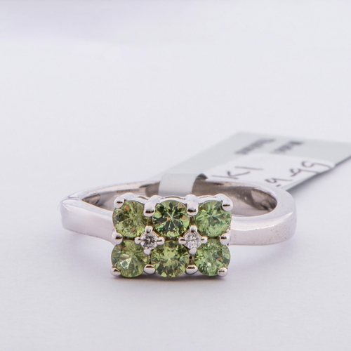 110 - 1.02 Ct Natural Ambanja Demantoid Garnets and White Zircon Silver Ring, Silver 925, Limited Edition ... 