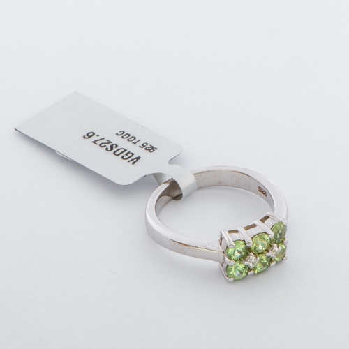 110 - 1.02 Ct Natural Ambanja Demantoid Garnets and White Zircon Silver Ring, Silver 925, Limited Edition ... 