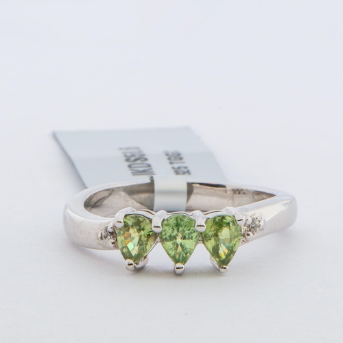 111 - 0.87 Ct Natural Ambanja Demantoid Garnets and White Zircon Silver Ring, Silver 925, Limited Edition ... 