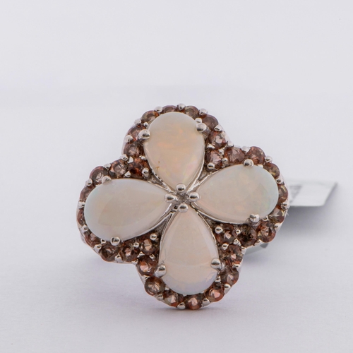 113 - 3.74 Ct Natural Coober Pedy Opals and Gouvela Andalusites Silver Ring, Silver 925, Limited Edition 1... 