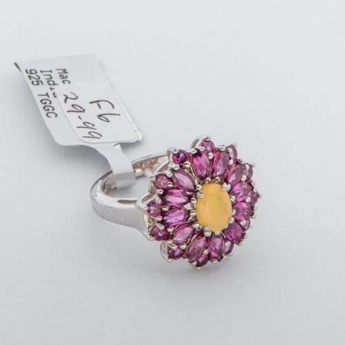 115 - 3.63 Ct Natural Ethiopian Opal and Rhodolite Garnets Silver Ring, Silver 925, Limited Edition 1 of 1... 