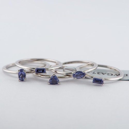 129 - 0.76 Ct Natural Bengal Iolite 5 Silver Ring Set, Silver 925, Limited Edition: 1 of 165 Pieces, TGGC ... 