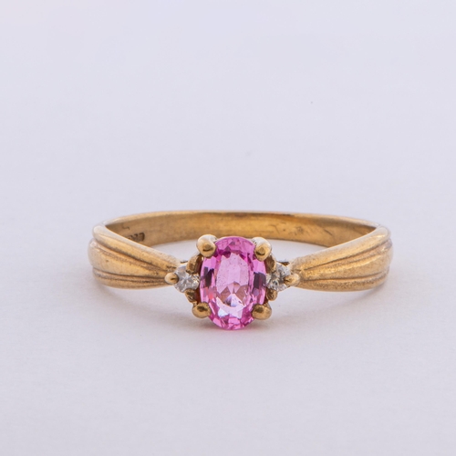 167 - 0.56 Cts Natural Pink Sapphire and Diamond Gold Ring, 9K Gold, Size N to O 

  Metal: Yellow Gold 9K... 