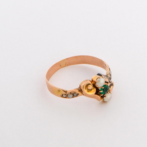 170 - 0.14 Cts Natural Moldavite, Pearls and Opals Gold Ring Biedermeier Style, 18K Gold, Size N 

  Metal... 