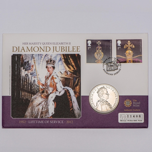 222 - HM Queen Elizabeth Diamond Jubilee 1952-2012, Five Pounds Coin Sealed, With Certificate and Stamps o... 