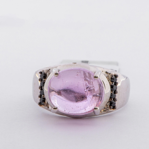 51 - 8.32 Ct Natural Minas Gerais Kunzite and Black Spinel Silver Ring, Silver, Limited Edition 1 of 118 ... 