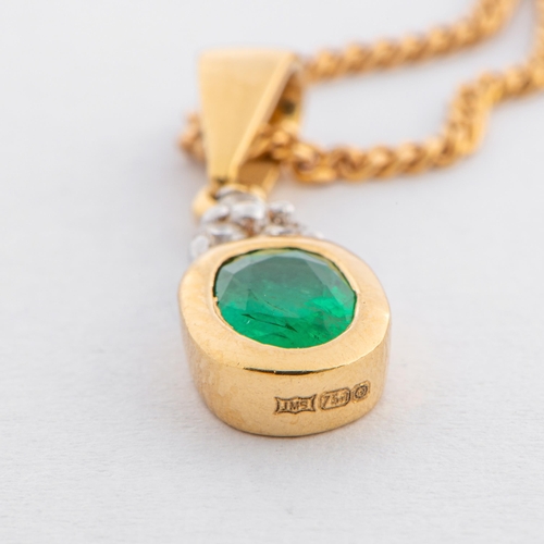 56 - 0.28 Ct Emerald and 0.045 Ct Diamond 750/18K Gold Necklace on a 375/9K Gold Chain 

  Metal: Gold 75... 