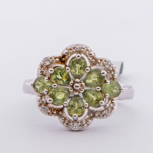 59 - 2.34 Ct Natural Ambanja Demantoid Garnets and White Zircons Silver Ring, Silver 925, Limited Edition... 