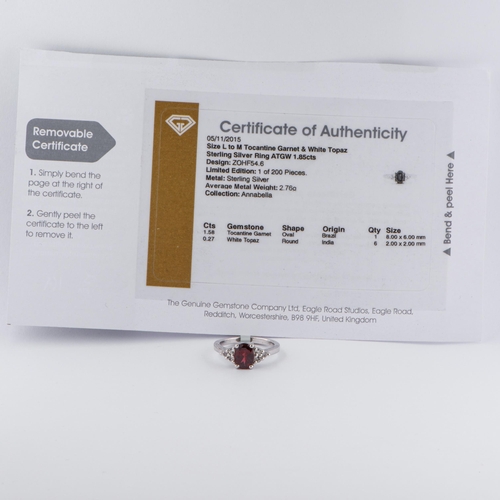 61 - 1.85 Ct Natural Tocantine Garnet and White Topaz Silver Ring, Silver 925, Limited Edition 1 of 200 P... 