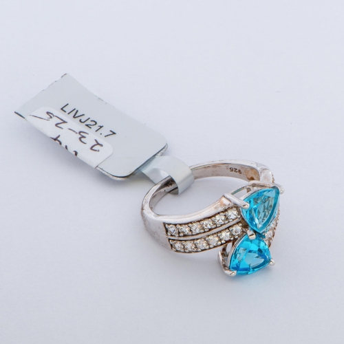 68 - 3.36 Ct Natural Swiss Blue Topaz and White Topaz Silver Ring, Silver 925, Limited Edition 1 of 232 P... 