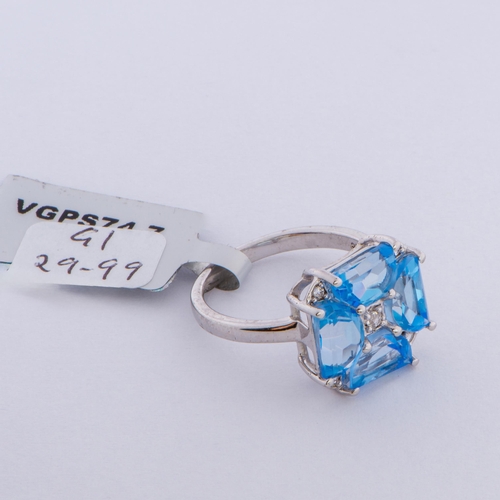 69 - 5.13 Ct Natural Azure Topaz and White Topaz Silver Ring, Silver 925, Limited Edition 1 of 198 Pieces... 