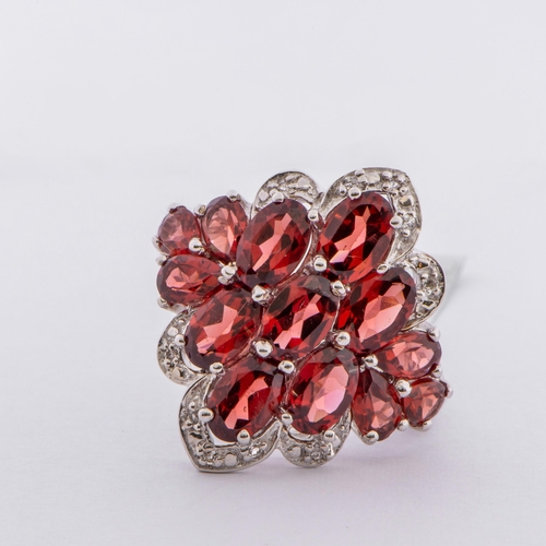 71 - 5.11 Ct Natural Red Garnets and White Topaz Silver Ring, Silver 925, Limited Edition 1 of 155 Pieces... 