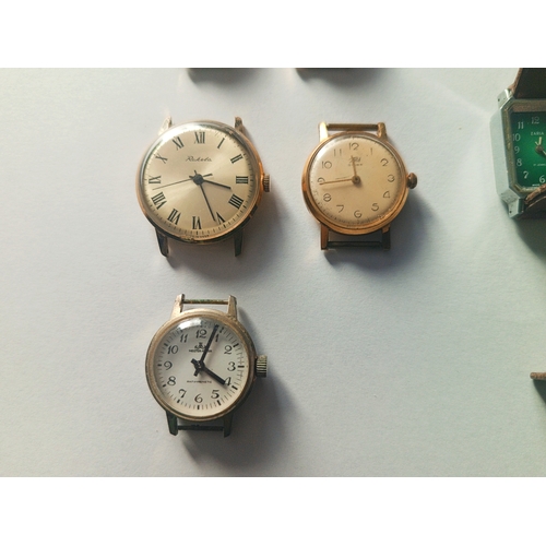 4 - Selection of 6 Eastern European Manual wind watches, including 3 Zaria, 1 Raketa, 1 Aurora and 1 Mei... 