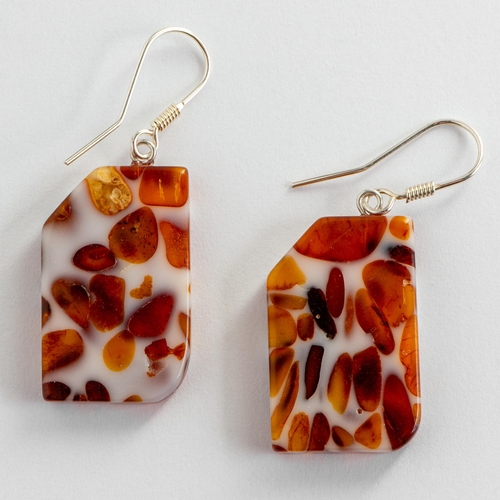 21 - Leopard Texture Natural Baltic Amber Solid Earrings with Silver Leverback Findings. Measurements: 32... 