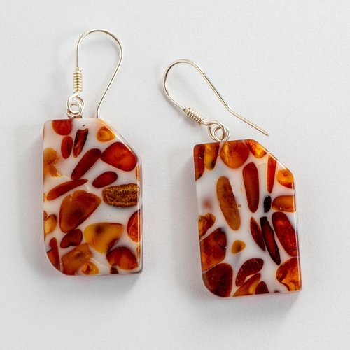 21 - Leopard Texture Natural Baltic Amber Solid Earrings with Silver Leverback Findings. Measurements: 32... 