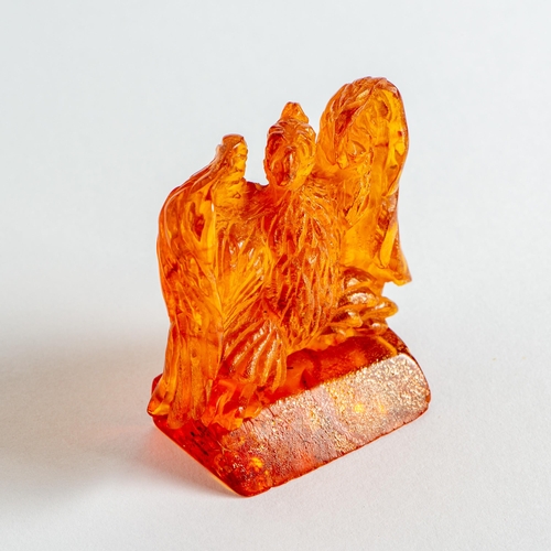 35 - Hand Carved Transparent Natural Baltic Amber Eagle on a Stand Figurine. Orange colour Amber with lim... 