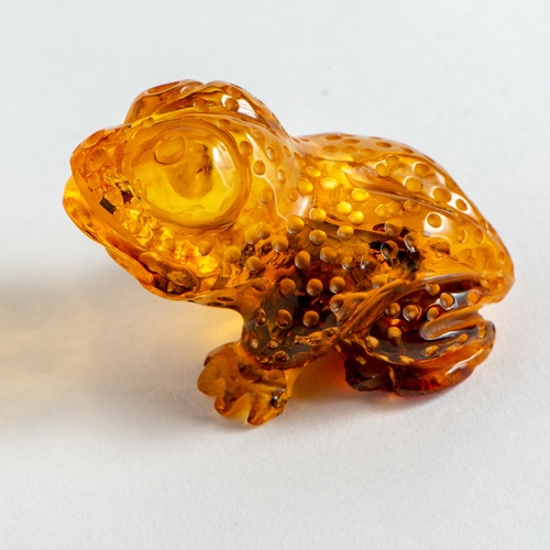 48 - Hand Carved Transparent Natural Baltic Amber Frog/Toad Figurine. Orange colour Amber with some inclu... 