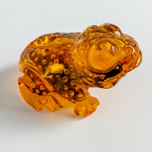 48 - Hand Carved Transparent Natural Baltic Amber Frog/Toad Figurine. Orange colour Amber with some inclu... 