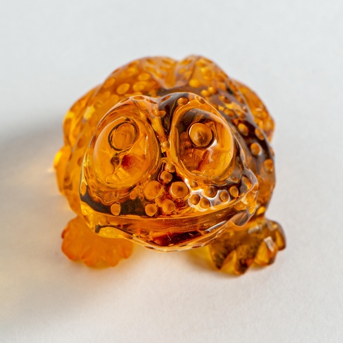 48 - Hand Carved Transparent Natural Baltic Amber Frog/Toad Figurine. Orange colour Amber with some inclu... 