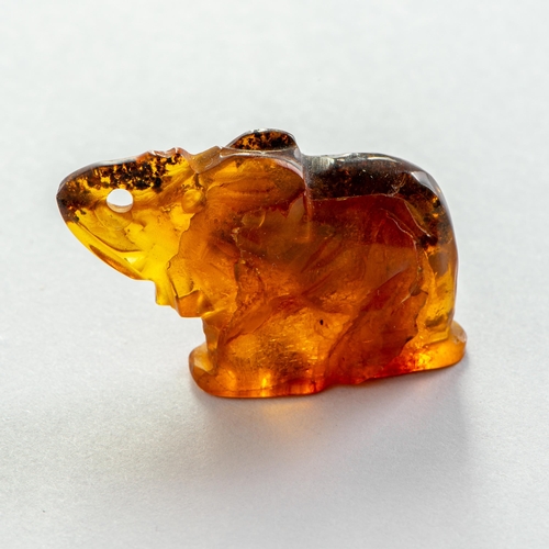 56 - Hand Carved semi-Transparent Natural Baltic Amber Elephant Charm/Figurine. Heavily included Orange c... 