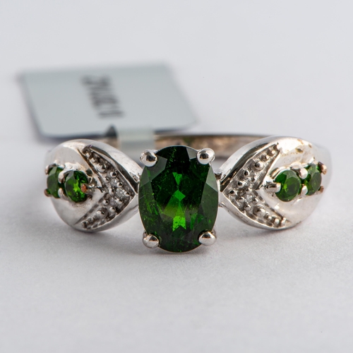 100 - 1.82 Ct Natural Chrome Diopside and Diamond Silver Ring, Silver 925, Limited Edition 1 of 60 Pieces,... 