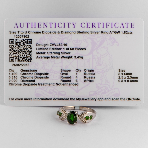 100 - 1.82 Ct Natural Chrome Diopside and Diamond Silver Ring, Silver 925, Limited Edition 1 of 60 Pieces,... 