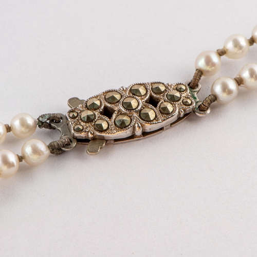 11 - Double Cord Akoya Pearls with Sterling Silver and Marcasite Clasp, Art Deco Style, Ciro Box 
 

  Me... 