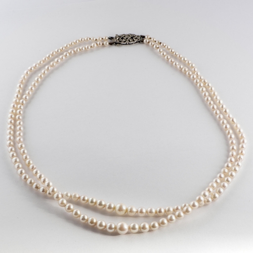 11 - Double Cord Akoya Pearls with Sterling Silver and Marcasite Clasp, Art Deco Style, Ciro Box 
 

  Me... 