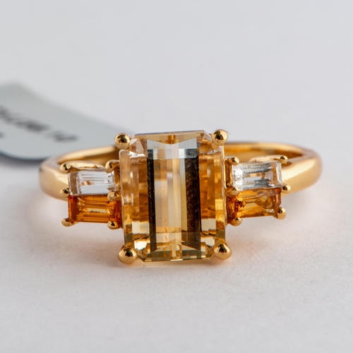 112 - 4.02 Ct Natural Bi-Colour Citrine, Citrine and White Topaz Silver Ring, Silver 925, Limited Edition ... 